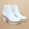 Faux Leather Croc Print Textured Platform Booties-White