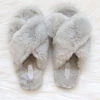 X Cross Band Cozy Fur Slippers Slides-Grey