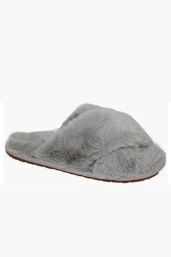 X Cross Band Cozy Fur Slippers Slides-Grey -Outlet Shiny Steps Store pop 2 grey2