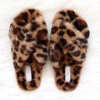 X Cross Band Cozy Fur Slippers Slides-Leopard Print