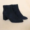 Faux Suede Closed Pointy Toe Block Heel Ankle Booties-Black
