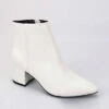 Faux Leather Closed Pointy Toe Block Heel Ankle Booties-White