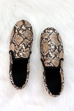 Outlet Shiny Steps Store 33 Comfortable Casual Slip On Flat Shoes Sneakers-Brown Snake Skin Print