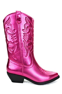 Metallic Embroidered Tall Western Cowboy Cowgirl Boots-Fuchsia Hot Pink