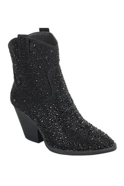 Rhinestone Cowgirl Western Booties Cowboy Boots-Black