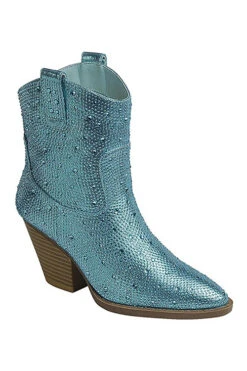 Rhinestone Cowgirl Western Booties Cowboy Boots-Turquoise Blue