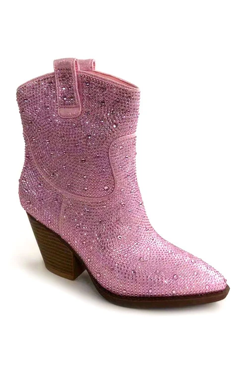 Rhinestone Cowgirl Western Booties Cowboy Boots-Pink 1 Rhinestone Cowgirl Western Booties Cowboy Boots-Pink
