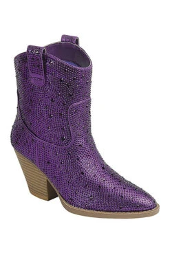 Rhinestone Cowgirl Western Booties Cowboy Boots-Purple