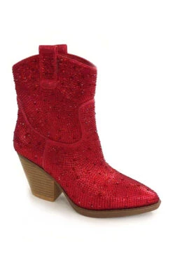 Rhinestone Cowgirl Western Booties Cowboy Boots-Red