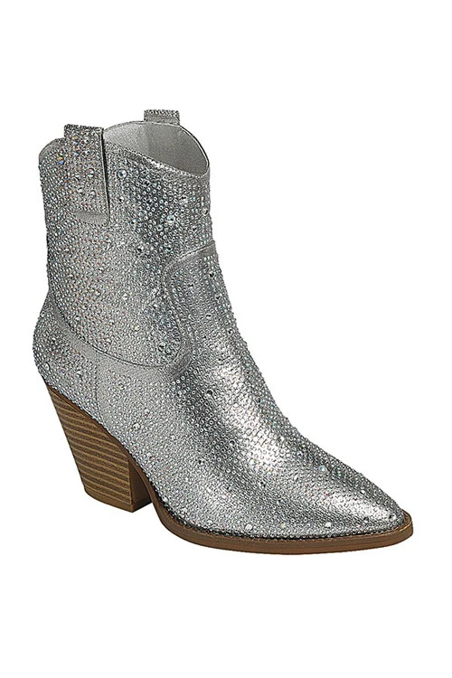 Rhinestone Cowgirl Western Booties Cowboy Boots-Silver 1 Rhinestone Cowgirl Western Booties Cowboy Boots-Silver