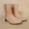Faux Suede Tall Chelsea Boots With Wooden Heel-Camel Brown