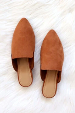 Faux Suede Pointy Toe Closed Toe Mules Slides-Brown