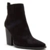 Faux Suede Pointy Toe Closed Toe Block Heel Ankle Booties-Black