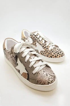 Animal Snake Print Lace Up Low Top Star Sneakers-Snake Print -Outlet Shiny Steps Store spiko snake3