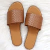 Woven Single Band Sandals Slides With Studded Trim-Tan Brown