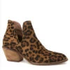 Faux Suede Ankle Slit Side Cutout Closed Toe Booties-Leopard Print