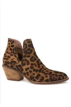 Faux Suede Ankle Slit Side Cutout Closed Toe Booties-Leopard Print
