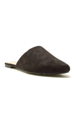 Faux Suede Pointy Toe Closed Toe Flat Mules Sandals Slides-Black -Outlet Shiny Steps Store swirl 126 blacksuede3