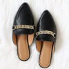 Chain Faux Leather Pointy Toe Closed Toe Flat Mules Slides-Black