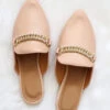 Chain Faux Leather Pointy Toe Closed Toe Flat Mules Slides-Taupe
