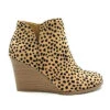 Closed Toe Notched V Cutout Wedge Booties-Cheetah Leopard Print