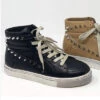 Studded High Top Lace Up Star Sneakers-Black