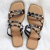 Strappy Studded Sandals With Diagonal Straps-Black