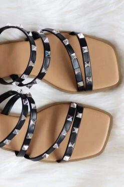 Strappy Studded Sandals With Diagonal Straps-Black -Outlet Shiny Steps Store temira black2