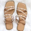 Strappy Studded Sandals With Diagonal Straps-Taupe