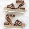 Espadrille Low Platform Flats Sandals With Ankle Strap-Leopard Cheetah Print