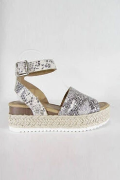 Espadrille Low Platform Flats Sandals With Ankle Strap-Snake Skin Print -Outlet Shiny Steps Store topic python2