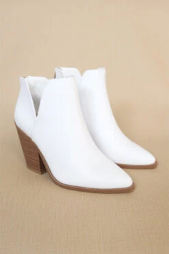 Faux Leather Pointy Toe Side Cutout Booties-White