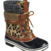 Animal Print Sherpa Fur Lace Up Rubber Duck Boots-Leopard Print