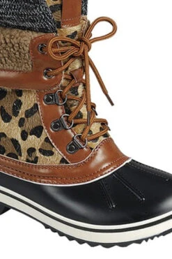 Animal Print Sherpa Fur Lace Up Rubber Duck Boots-Leopard Print -Outlet Shiny Steps Store value 1 leopard3