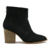 Faux Suede Closed Toe Ankle Booties With Block Heel And Studded Sole-Black