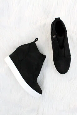 Perforated Wedge Sneakers-Black -Outlet Shiny Steps Store zoey black3