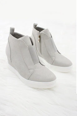 Perforated Wedge Sneakers-Light Grey
